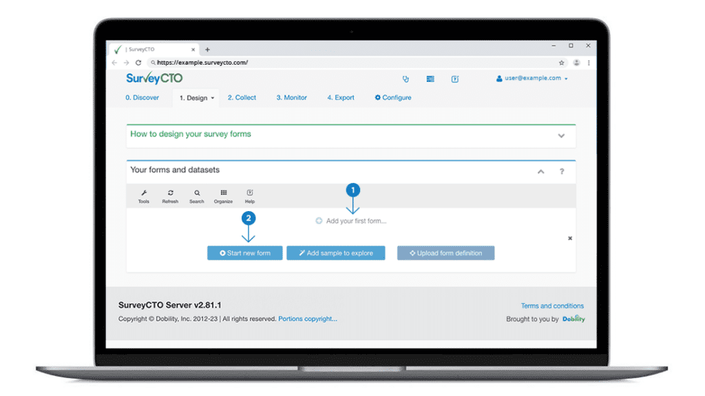 Image of SurveyCTO server console, where you can easily design forms for M&E.