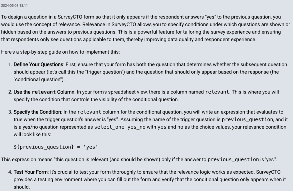 SCTO Assistant relevance response - first part