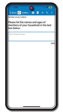 Example of an open-ended question which reads Please list the names and ages of members of your household in the text box below